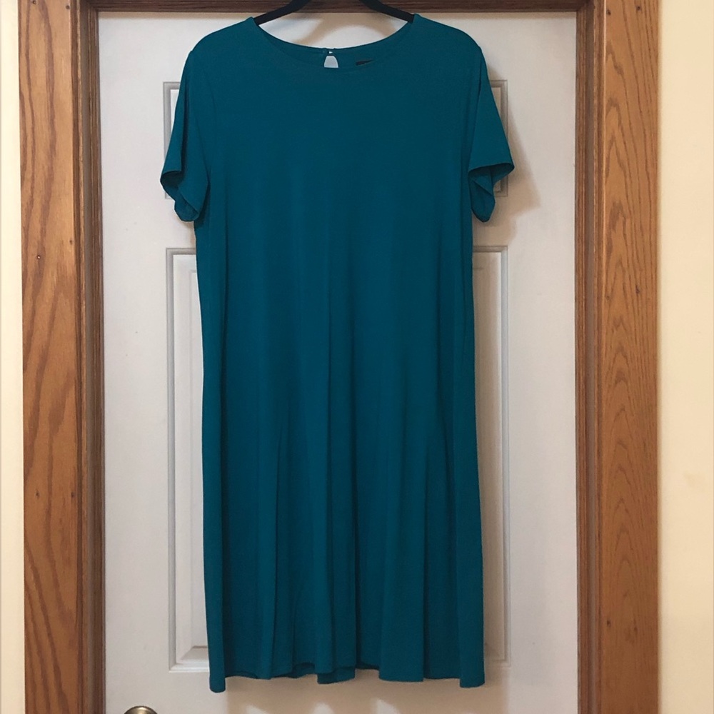 J Jill Wearever Collection swing like dress, shade of teal (blue/green), Medium